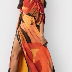 FARM Rio One Shoulder Dress in Orange and Black